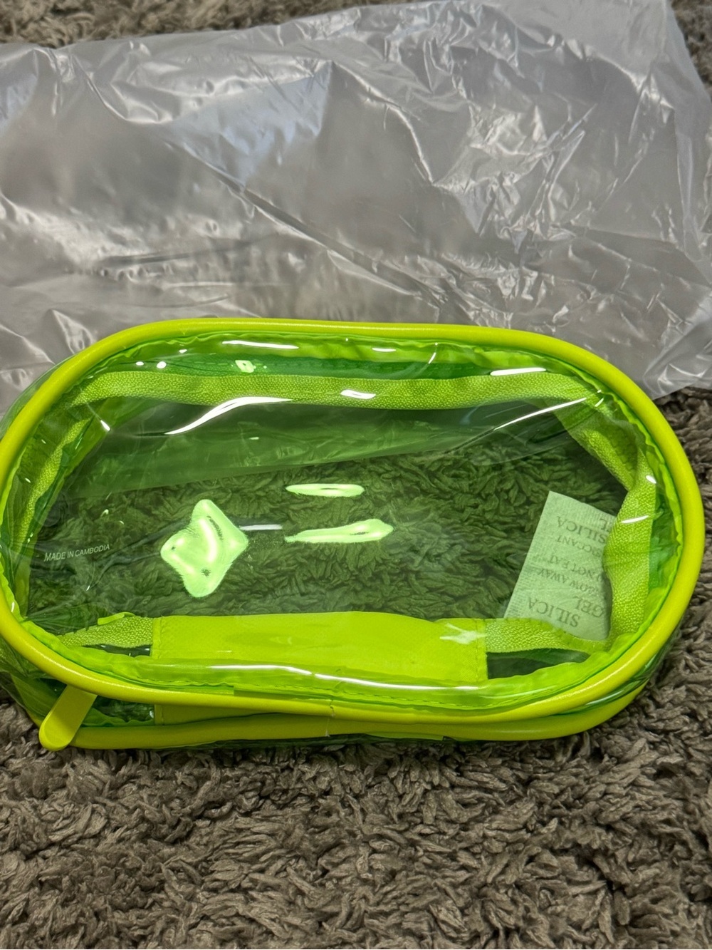 NWT Neon Lime Green Clear Cosmetic Bag / Makeup Pouch